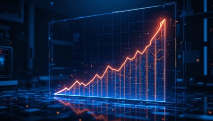 Fototapeta premium Futuristic Upward Trending Graph on Digital Screen Displaying Technological Growth and Financial Success