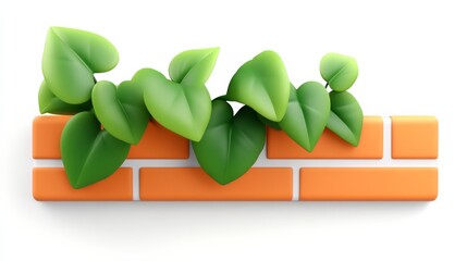A vibrant green plant with large leaves sits atop a bright orange brick, creating a fresh and lively contrast in a stylized, minimalist design.