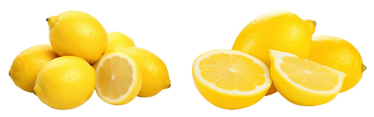Lemon slice png cut out element set, transparent background