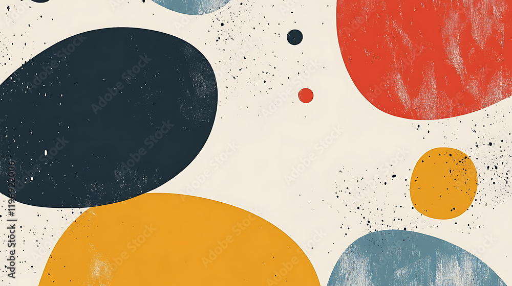 Poster abstract composition of colorful shapes against a textured background, ideal for modern design proje