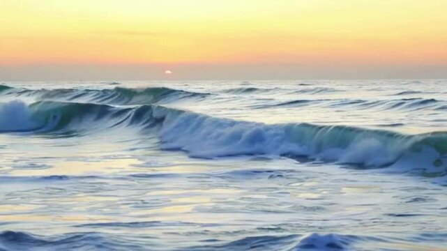 4K HD Video of Ocean Waves at Sunset. Gentle Waves Crashing on the shore.