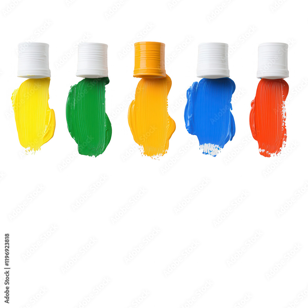 Poster vibrant paint colors arranged neatly in a row for creative projects and art., isolated on a transpar