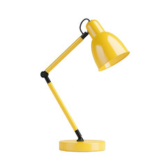 Fototapeta premium Vibrant yellow desk lamp illuminating a workspace, enhancing productivity and creativity., isolated on a transparent background.