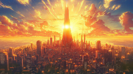 Fototapeta premium Urban metropolis transformation economic growth inequality and poverty in a modern cityscape sunset