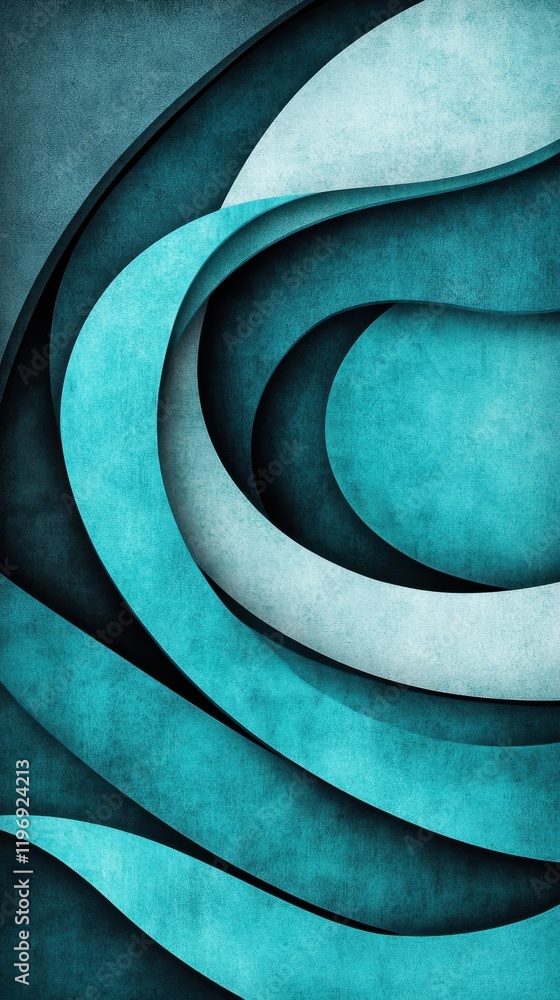 Poster abstract waves in shades of blue and turquoise creating a dynamic design