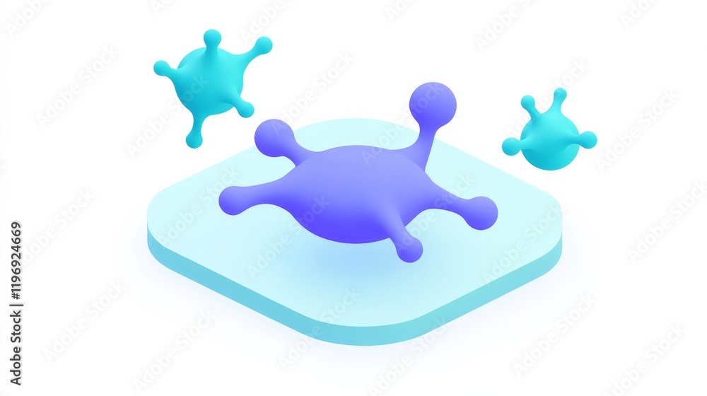 Aufkleber a colorful, abstract representation of molecular structures, featuring a central blue and purple sha