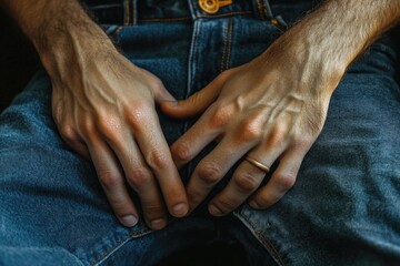 Fototapeta premium A person holds their own hands in a close-up shot