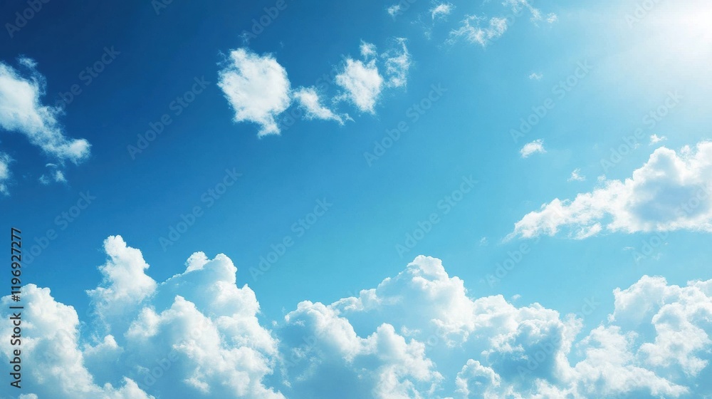 Poster bright blue sky filled with soft clouds perfect for text overlay and creative designs. generative ai