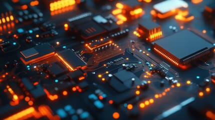 Fototapeta premium Close-up of a Circuit Board with Glowing Lights