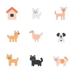 Fototapeta premium A colorful collection of cute animal illustrations featuring cats and dogs., isolated on a transparent background.