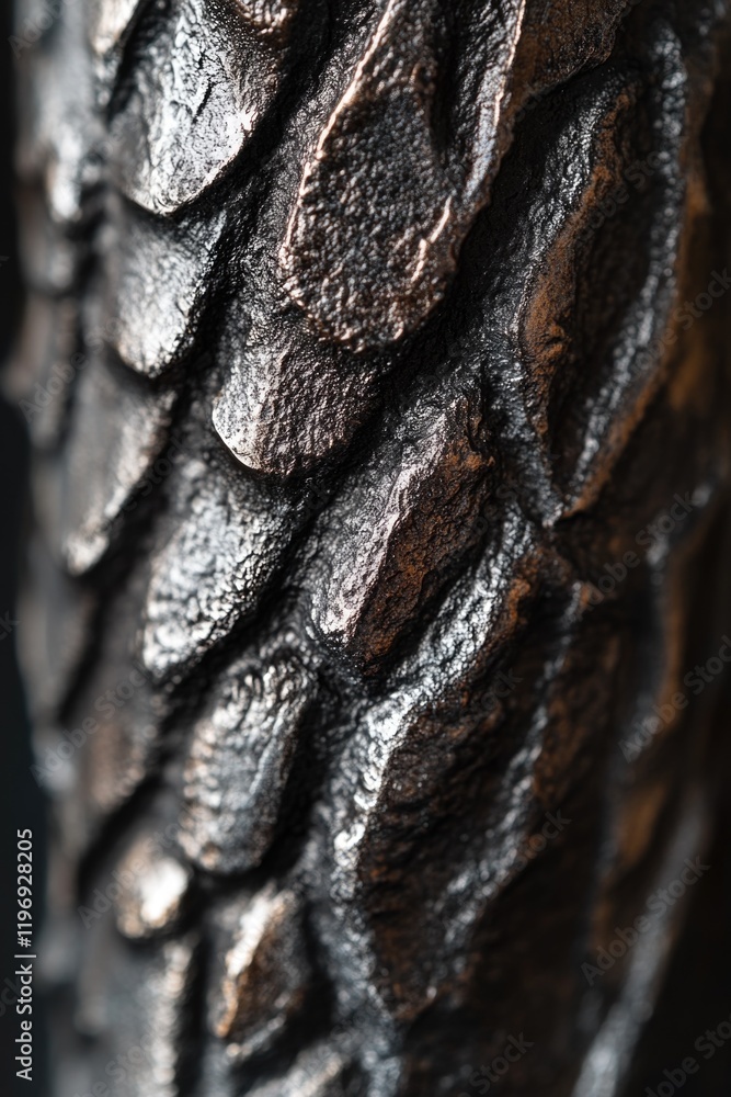 Poster a close-up shot of a tree trunk with textured bark and intricate patterns
