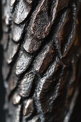 A close-up shot of a tree trunk with textured bark and intricate patterns