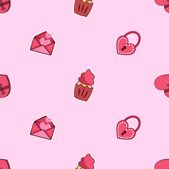 Love, gift, valentine seamless pattern background. Love, gift, valentine illustration. Love, valentine background. Perfect for fabric, textile, wallpaper, decor, print, packaging. 