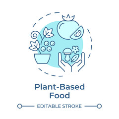 Plant-based food soft blue concept icon. Organic products, agriculture. Harvesting, farming. Round shape line illustration. Abstract idea. Graphic design. Easy to use in infographic, presentation