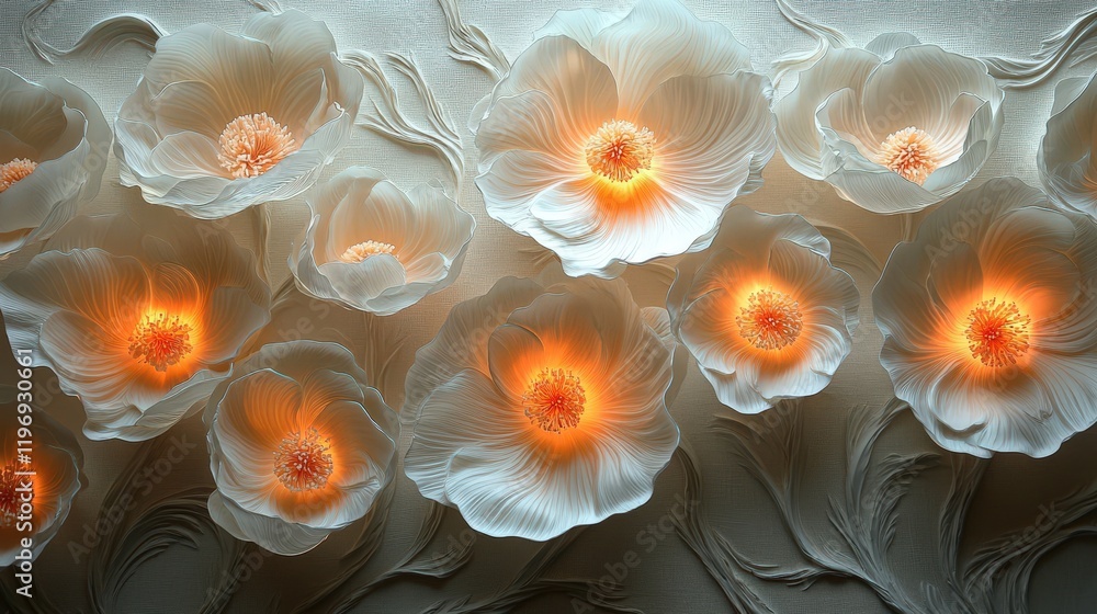 Poster white glowing flowers made of plastic creating a soft and dreamy atmosphere with a unique textured b