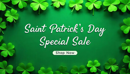 Saint Patrick's Day Special Sale: Shamrock Design on Green Background – Shop Now!