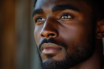 Fototapeta premium A close-up photo of a bearded man's face, ideal for use in editorial or commercial contexts where a masculine or rugged image is required