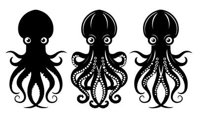 set of octopus head silhouettes vector