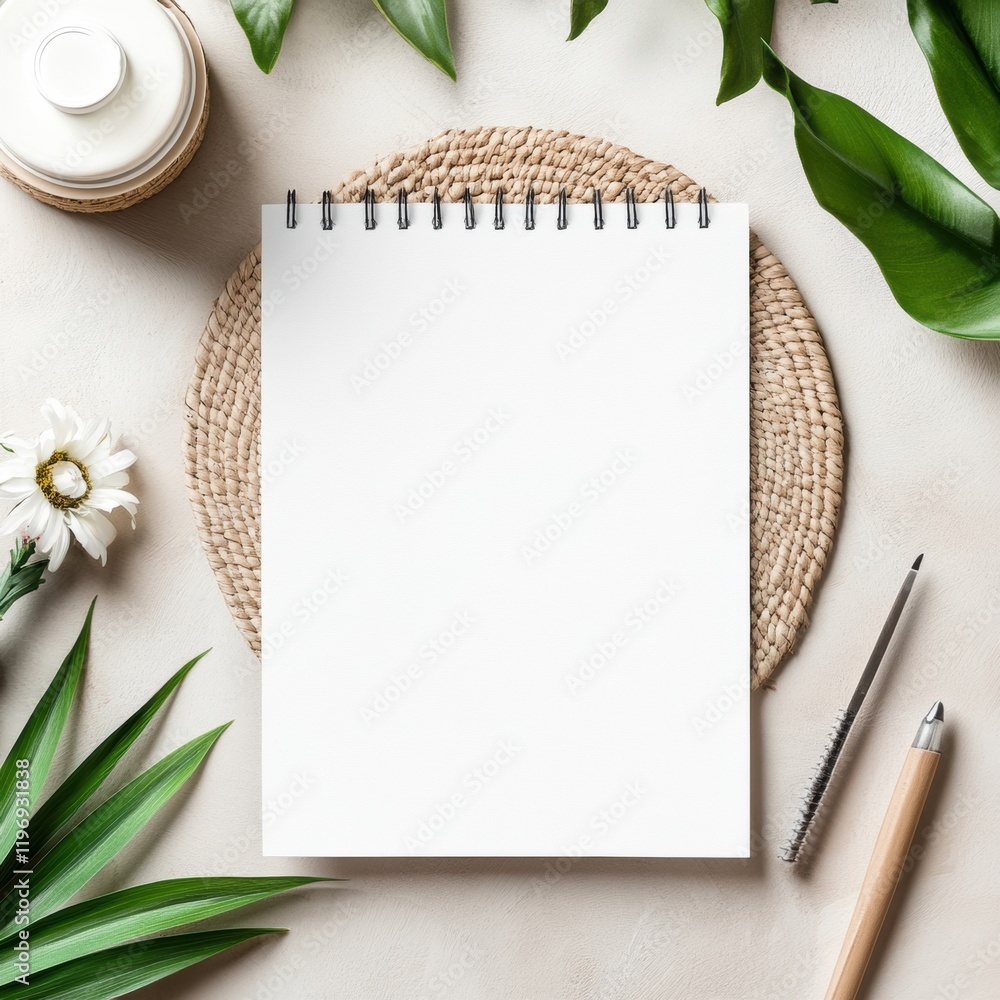 Fototapete Blank notebook on a natural background with space for text and creativity in a calm atmosphere. Generative AI