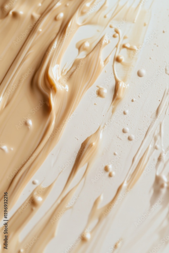 Poster a close-up view of creamy chocolate splatter textured on a surface, highlighting its richness and sm