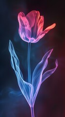 Glowing Tulip With Multicolored Gradient Petals and Smoky Ethereal Effect