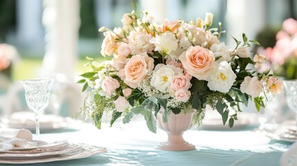 Elegant Peach and White Roses Centerpiece Wedding Table Decor