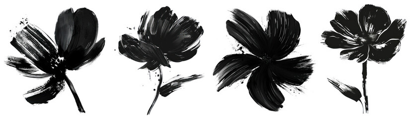 Obraz premium flower ink brush stoke png cut out element set, transparent background