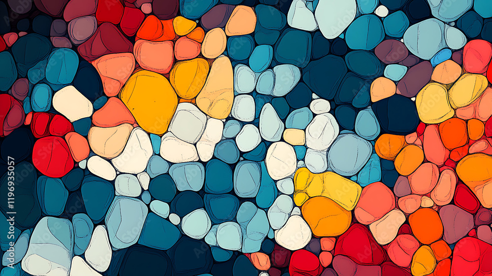 Poster colorful abstract mosaic of stones in various shapes and sizes, creating a vibrant background patter