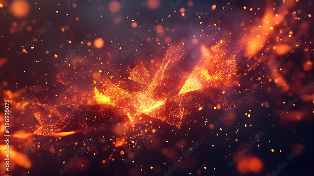 Poster a fiery explosion of angular shapes forming abstract patterns
