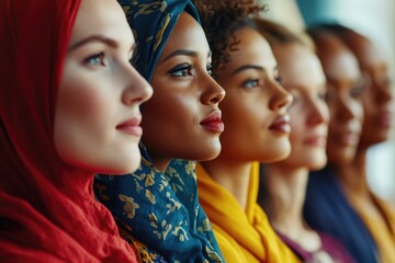 A group of women standing next to each other, diverse in age and style