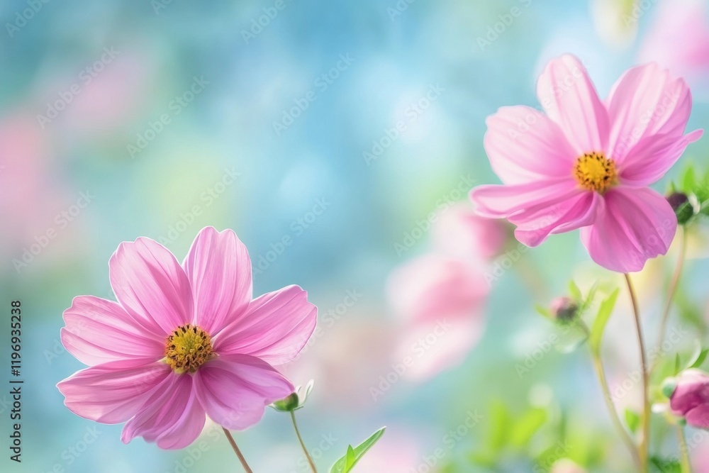 Aufkleber bright pink flowers bloom against a soft, blurred background suitable for text placement in a serene