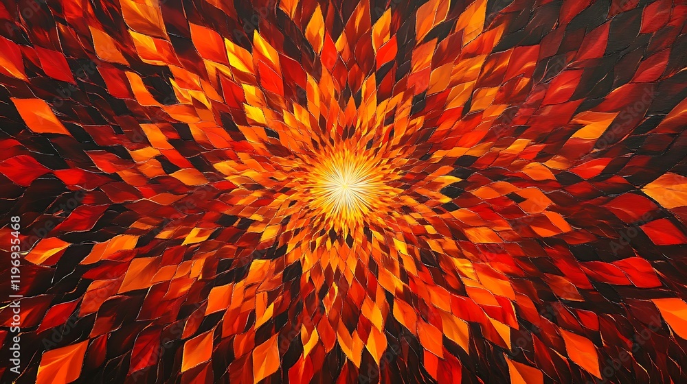 Poster a fiery explosion of angular shapes forming abstract patterns