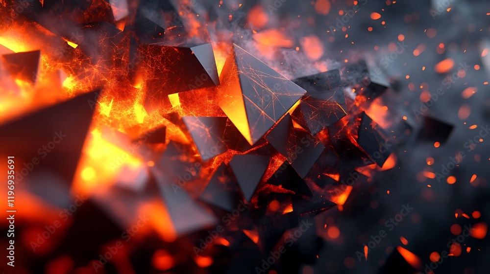 Poster a fiery explosion of angular shapes forming abstract patterns