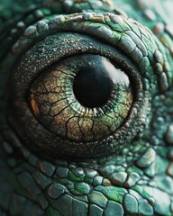 Fototapeta premium Close-up iguana eye, textured skin, blurred background, nature documentary