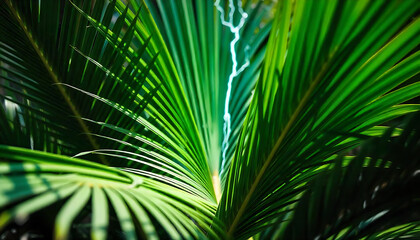 Dynamic Green Palm Leaves with Lightning Bolt Shapes Radiating Outward – Bold Nature Design