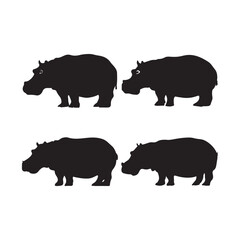 Four Silhouettes of Hippos in Profile