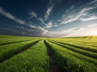 landscape of the field and blue sky