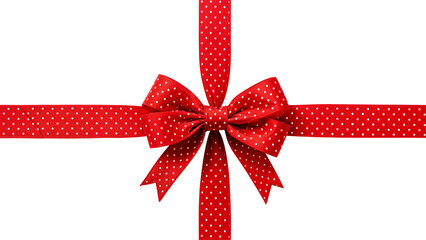 Elegant wrapped red ribbon with white polka dots isolated on transparent background. Cut out