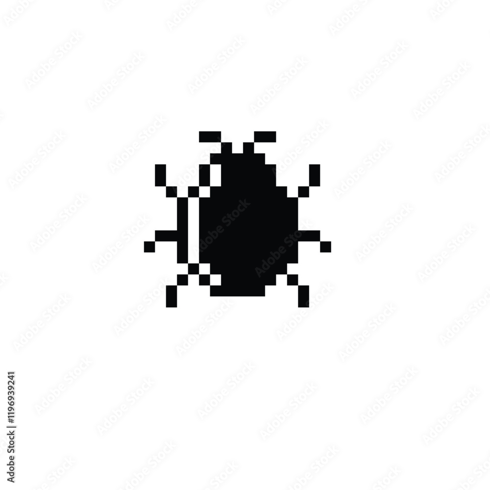Poster pixel art mobile or computer pc virus vector game 8 bit icon cyber attack sign. protection, malware 