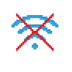 no wi fi icon 8 bit, pixel art icon  for game  logo. 