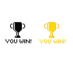 pixel You win  icon trophy winner 8 bit icon for computer game