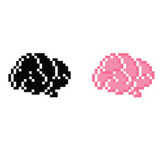 pixel brain icon. Vector pixel art brain 8 bit logo for game