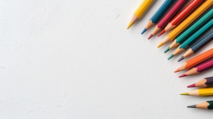 Obraz premium Colorful pencils arranged on white background.