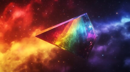 A floating crystal prism refracting cosmic light into a spectrum