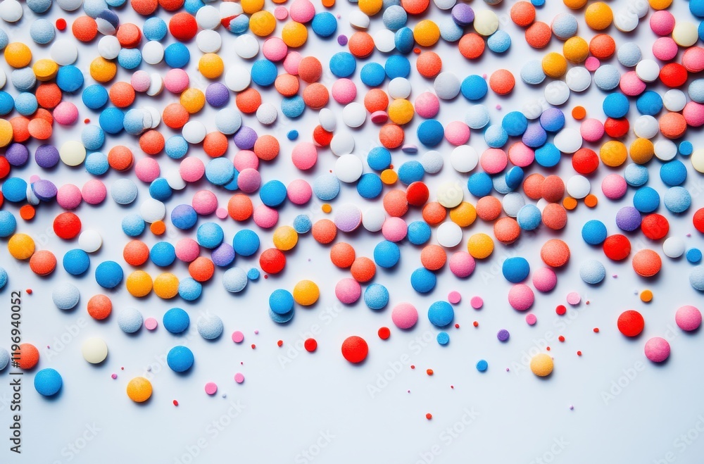 Poster a colorful array of circular objects on a light blue background showcasing vibrant hues and playful 