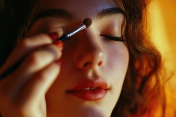 Obraz premium A close-up shot of a woman holding a brush near her eye