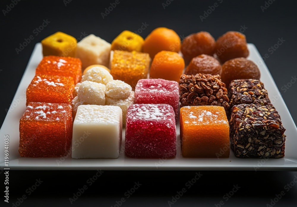 Aufkleber a vibrant array of colorful traditional sweets displayed on a white plate capturing the essence of c