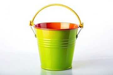 Clean minimalist studio shot: single bucket on white, rule of thirds composition. Perfect stock photo.