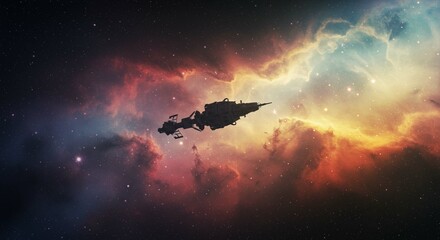 Spacecraft in Nebula Cosmic Exploration Sci Fi Starscape