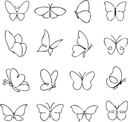 A set of minimalistic style butterfly icons vector clipart